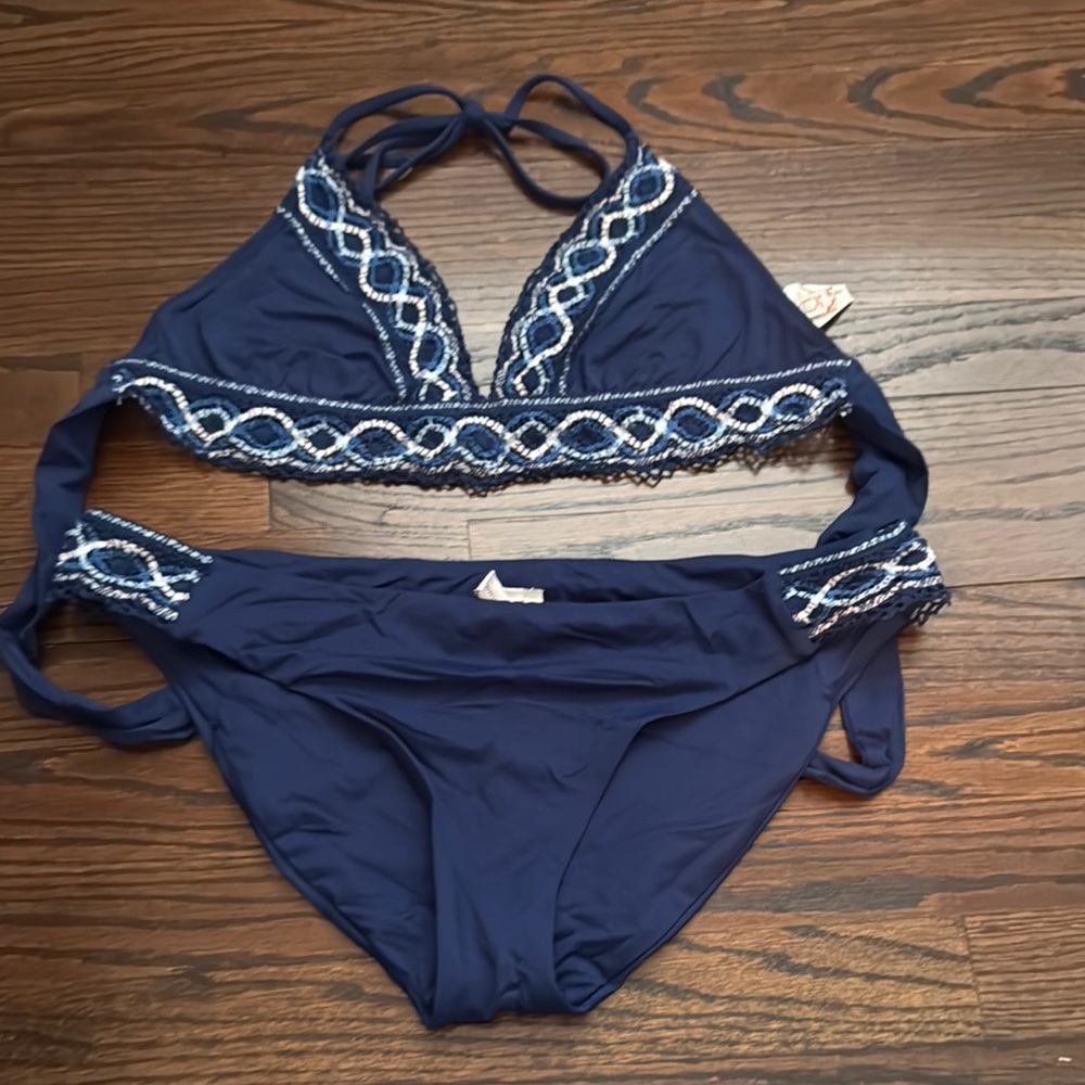 Becca Navy Blue Embroidered Bikini Set